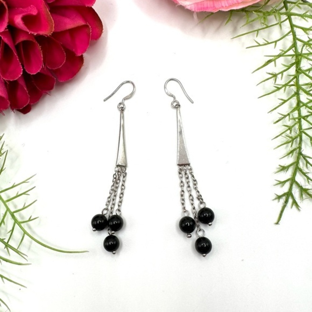 VINTAGE⚜️ONYX & STERLING SILVER Chandelier Earrings